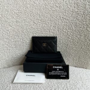 Chanel Black Caviar Card Holder with Gold Hardware