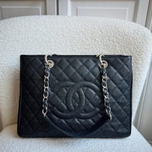 Chanel Black Caviar Grand Shopper Tote (GST) Silver Hardware