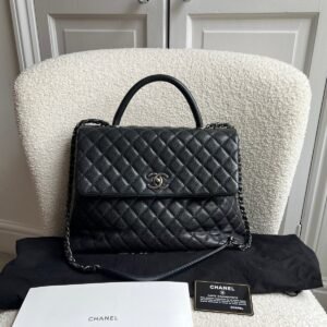 Chanel Black Quilted Caviar Leather Medium Coco Handle Bag