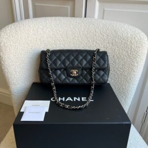 Chanel East West Flap in Black Caviar Silver Hardware