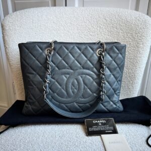 Chanel Grey Caviar Grand Shopper Tote (GST) Silver Hardware
