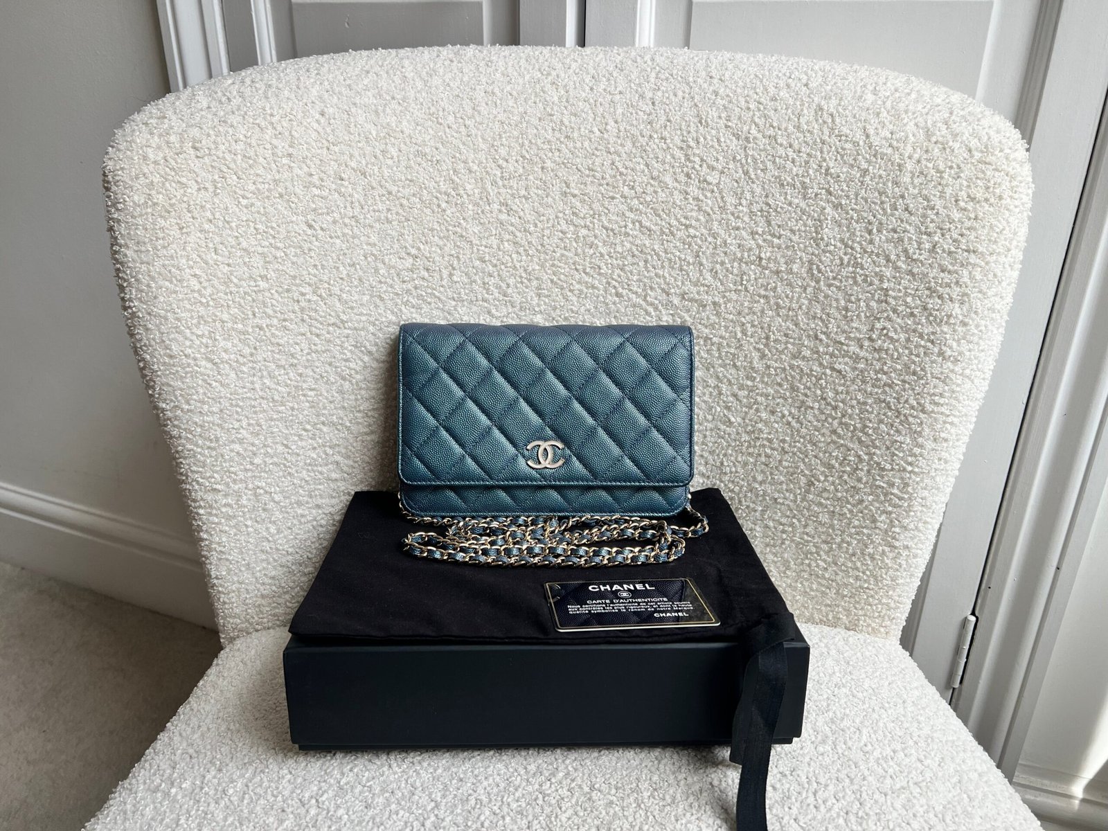 Chanel Iridescent Blue Caviar Wallet on Chain