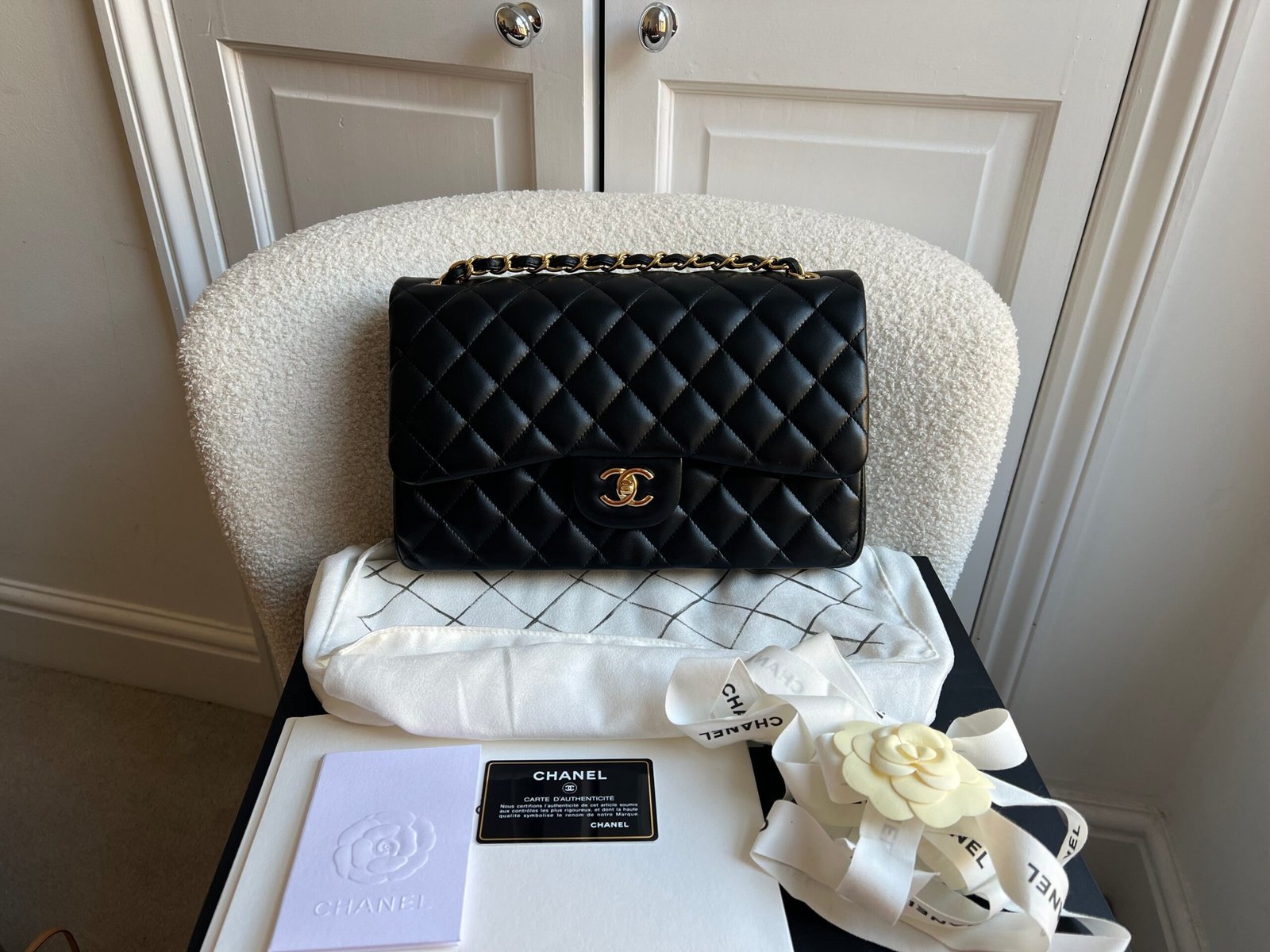 Chanel Jumbo Classic Flap in Black Lambskin Gold Hardware