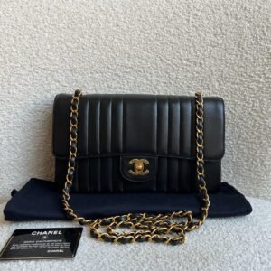 Chanel Medium Black Vertical Quilted Lambskin Vintage Classic Flap Bag with 24K gold hardware