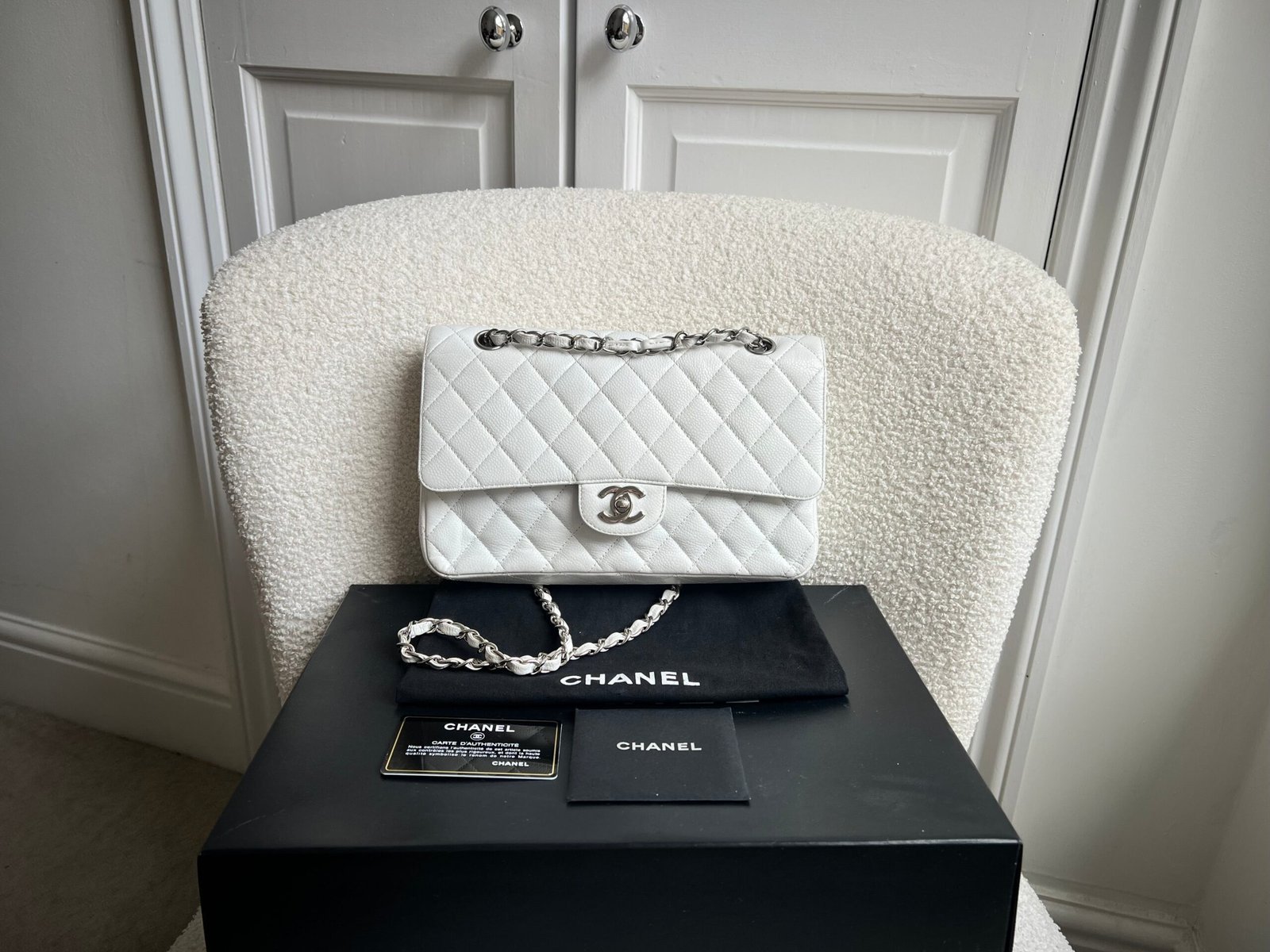 Chanel Medium Classic Flap in White Caviar