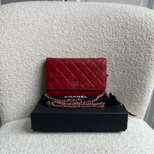 Chanel Red Lambskin Wallet on Chain