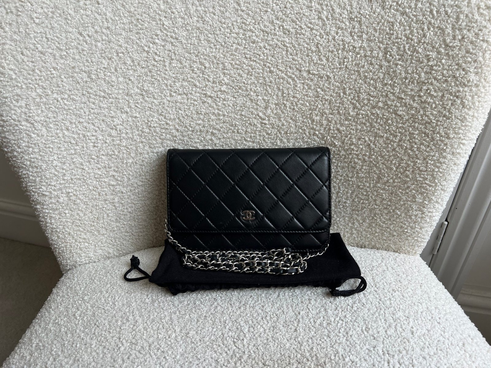 Chanel Wallet on Chain in Black Lambskin Silver Hardware