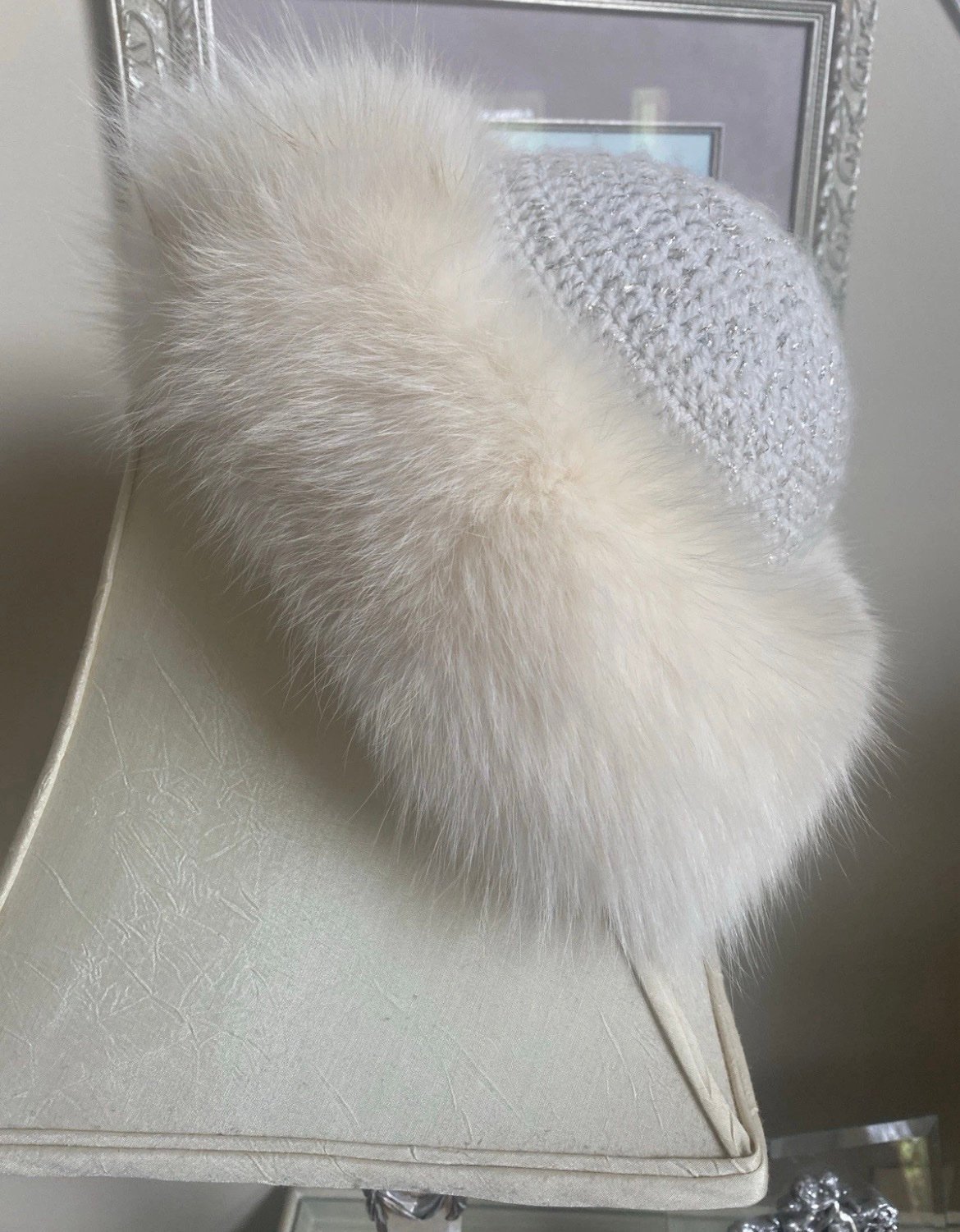 Winter White Full Length Female Mink Coat/Fox Tux Front And Sleeves /W Mink Hat - Image 2