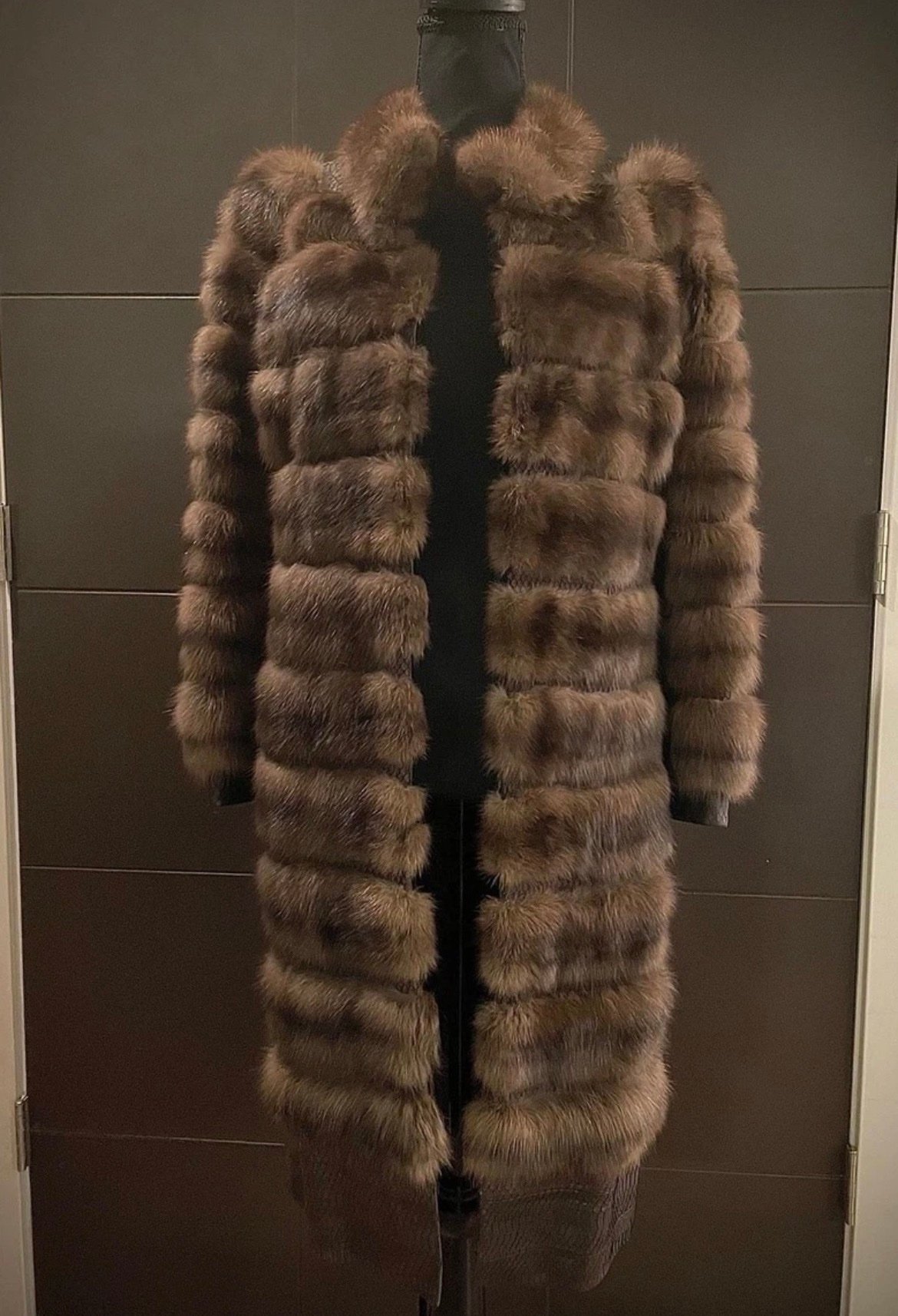 DENNIS BASSO SILVERY RUSSIAN SABLE FUR & PYTHON COAT Sz S No lynx mink - Image 6